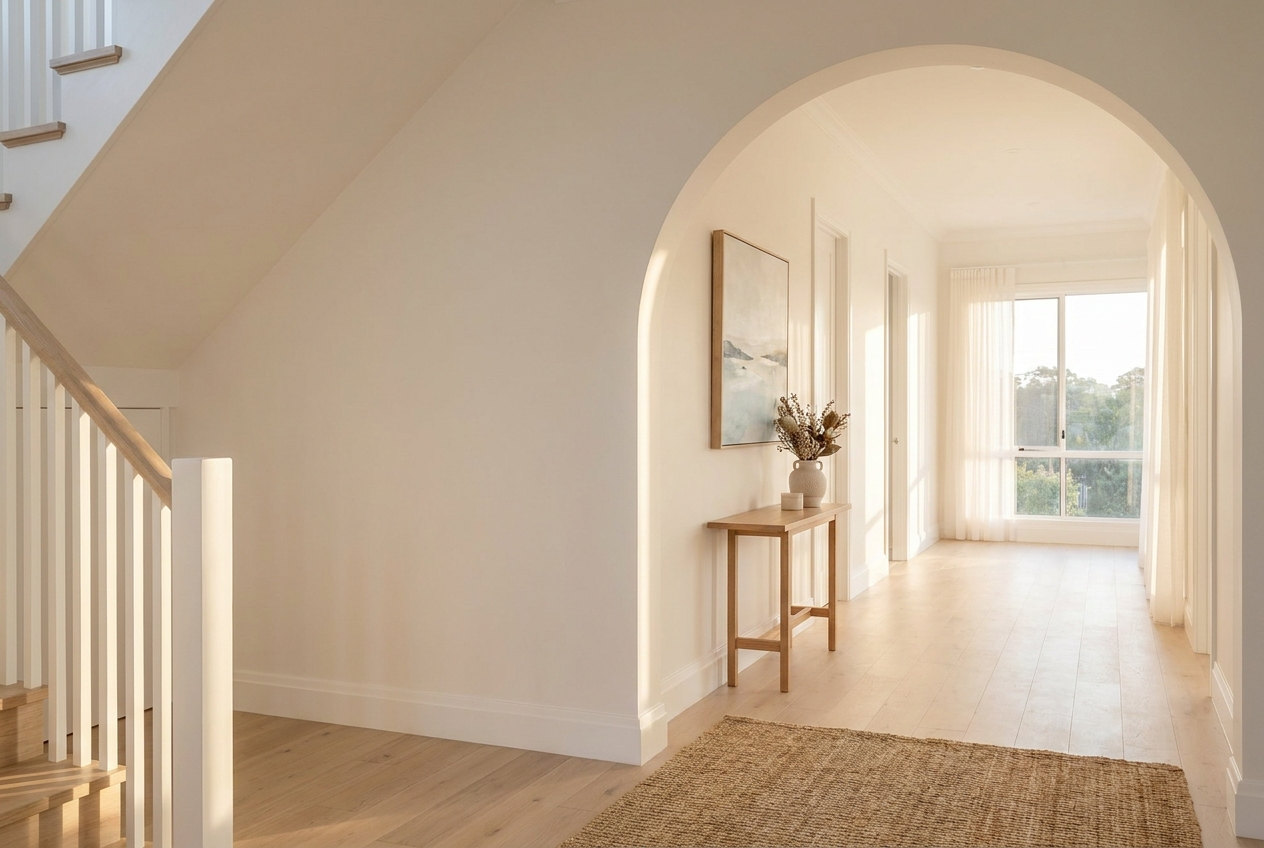 A bright, freshly painted hallway by True Colours