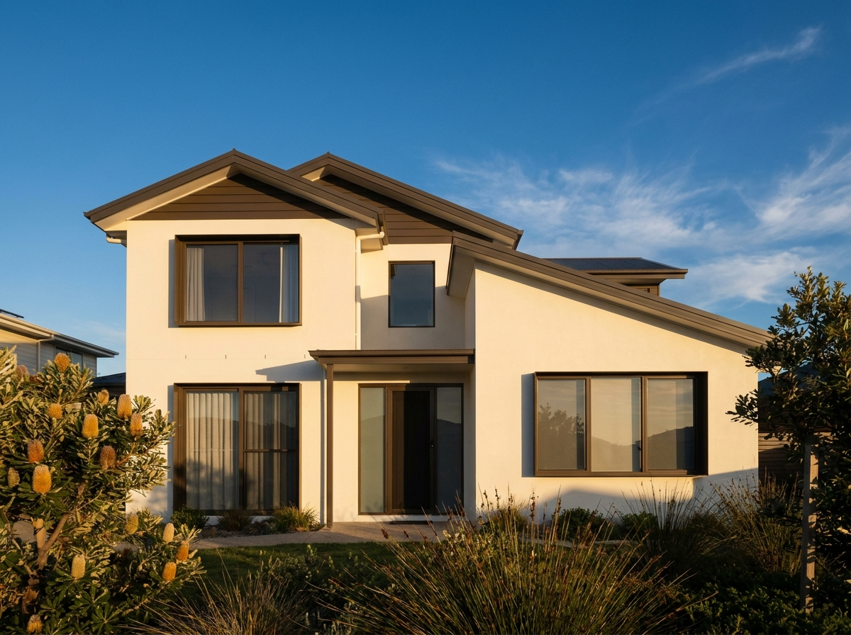 A freshly repainted home exterior under a clear sky on the Mid North Coast
