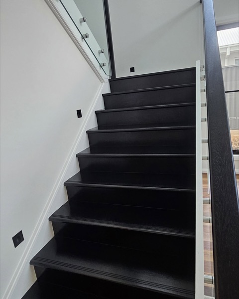 A freshly painted interior staircase