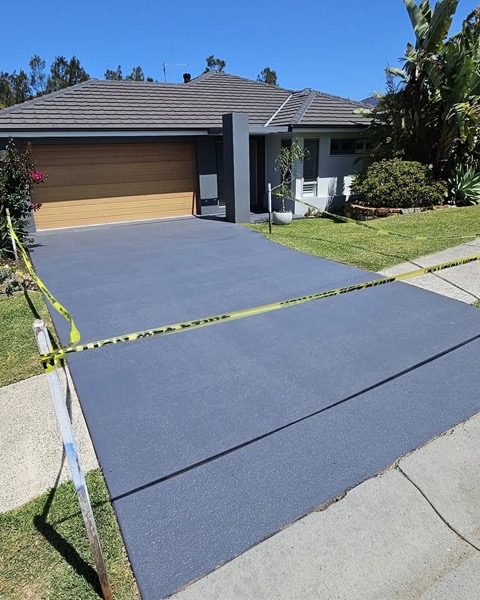 A freshly coated driveway surface