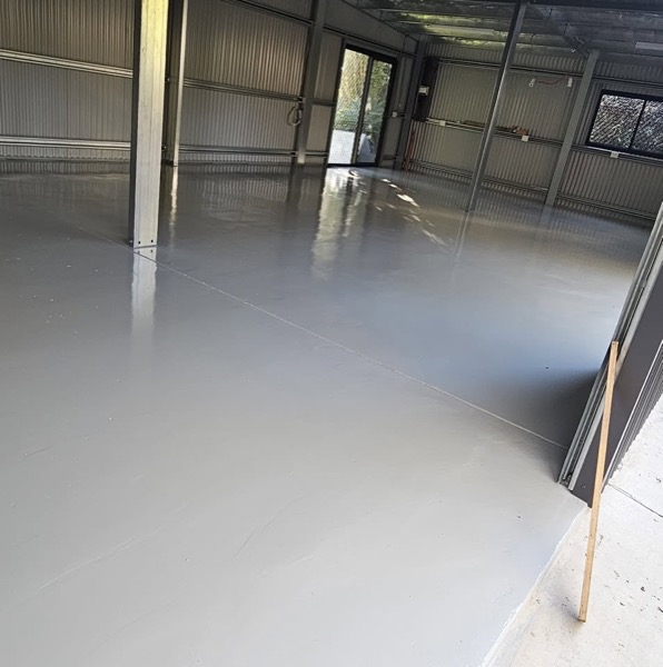 A coated garage floor with a clean, durable finish