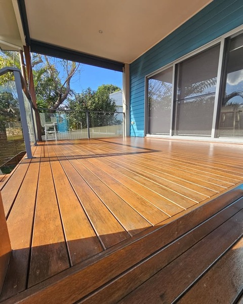 A timber deck freshly coated by True Colours